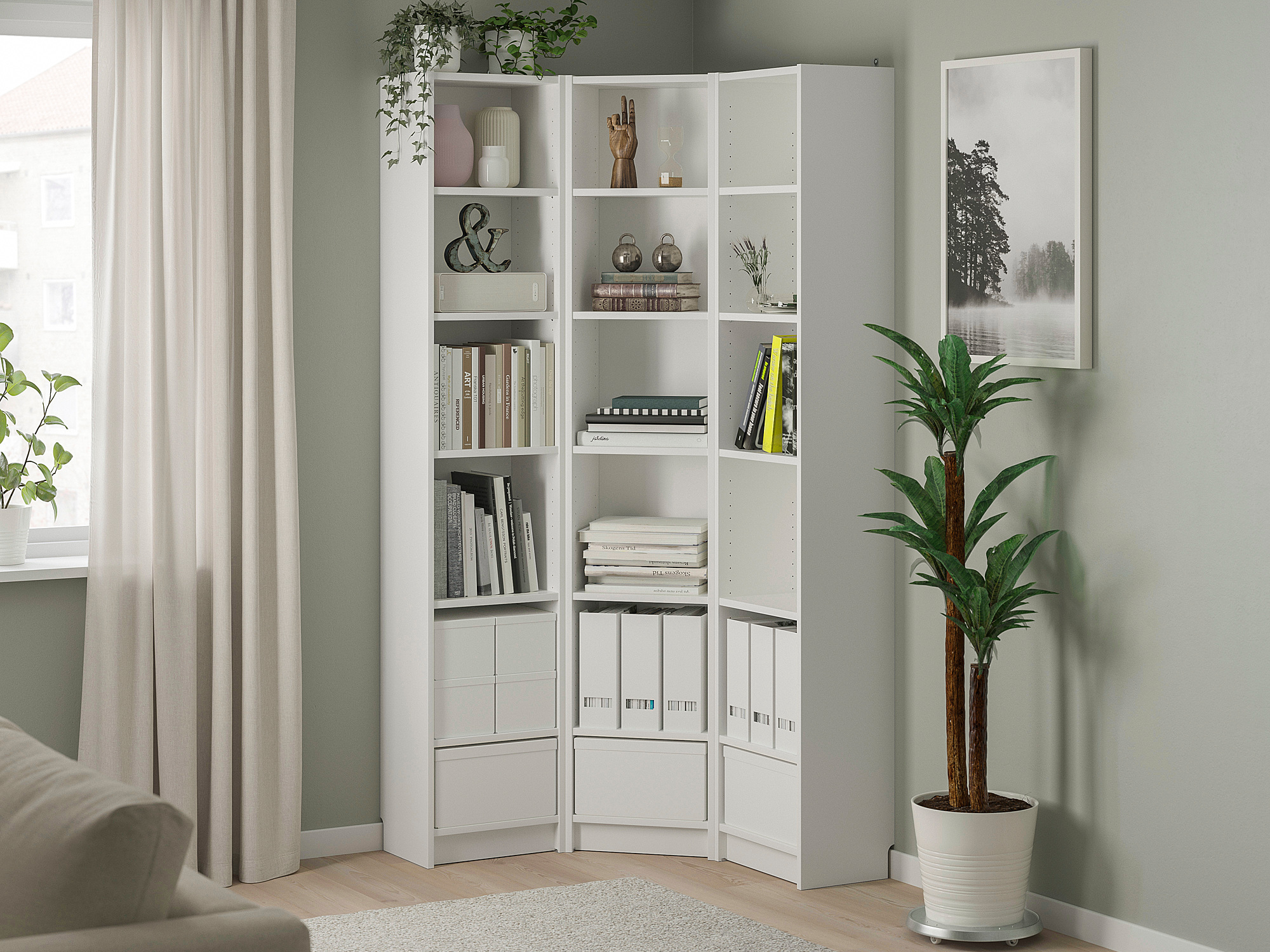 Стеллаж Билли 130 white угловой ИКЕА (IKEA) изображение товара